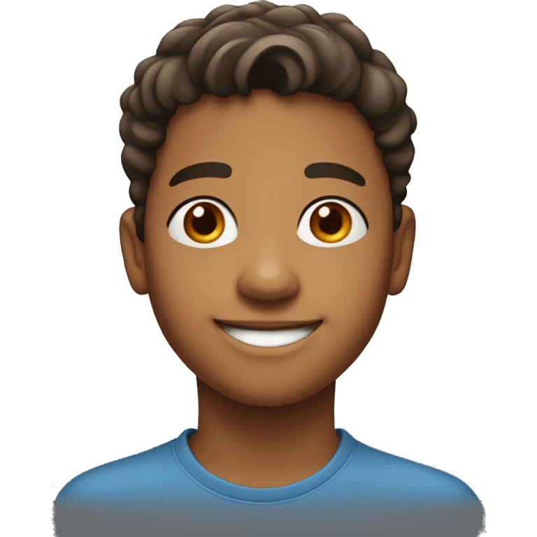 A 12-year-old brown boy, chubby-cheeked, smiling emoji