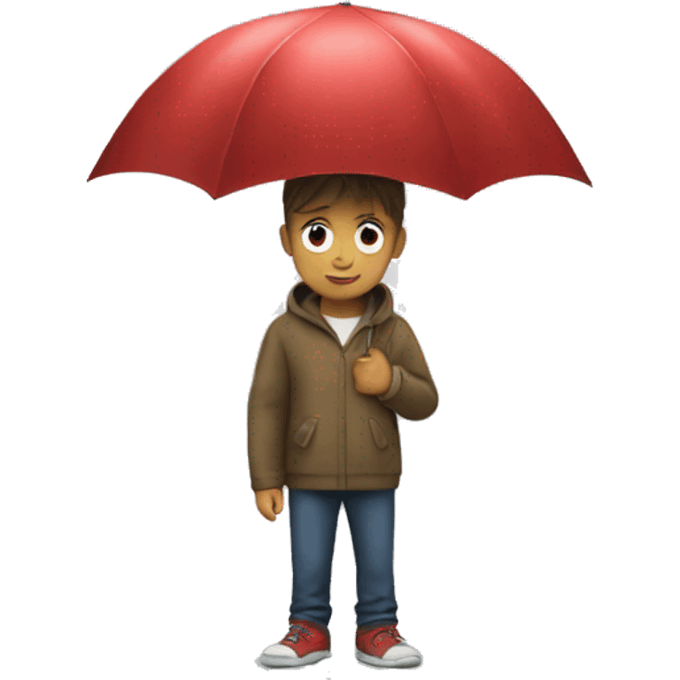 boy with red umbrella while raining emoji