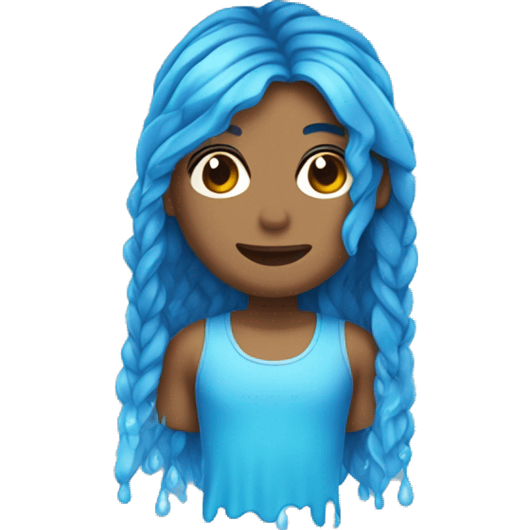 avatar de agua con pelo trenzado y piel azul  emoji