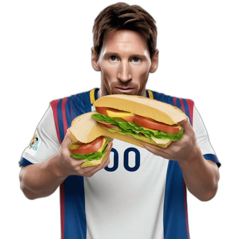 Messi comiendo un súper sandwich emoji