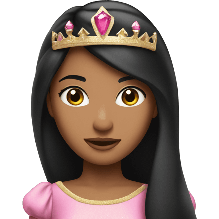 tan skin princess with crown and long straight black hair wearing pink princess dress emoji