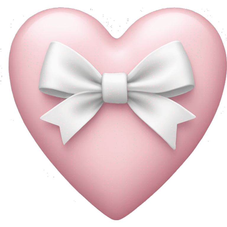 Pastel pink love heart with white bow. emoji