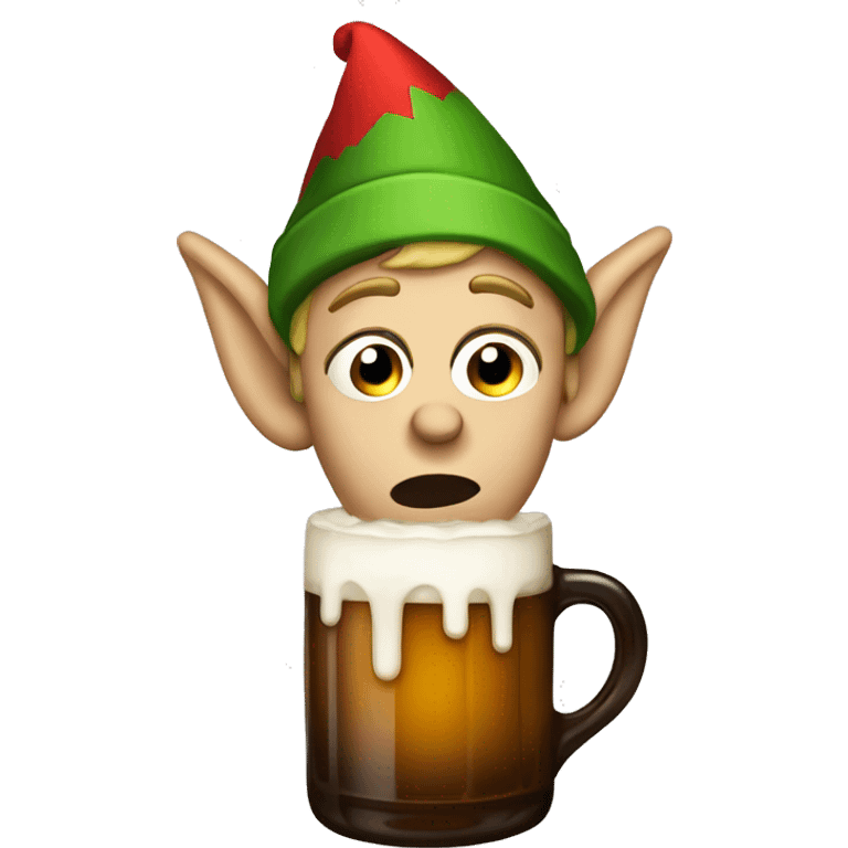 Hungover elf with beer emoji