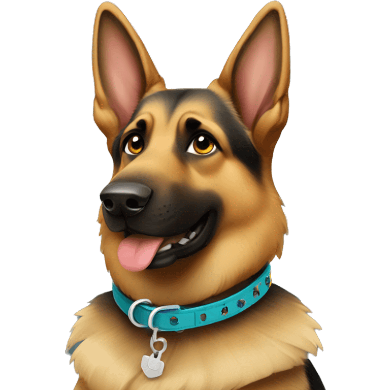 german shepard wearing a collar with the name dante emoji