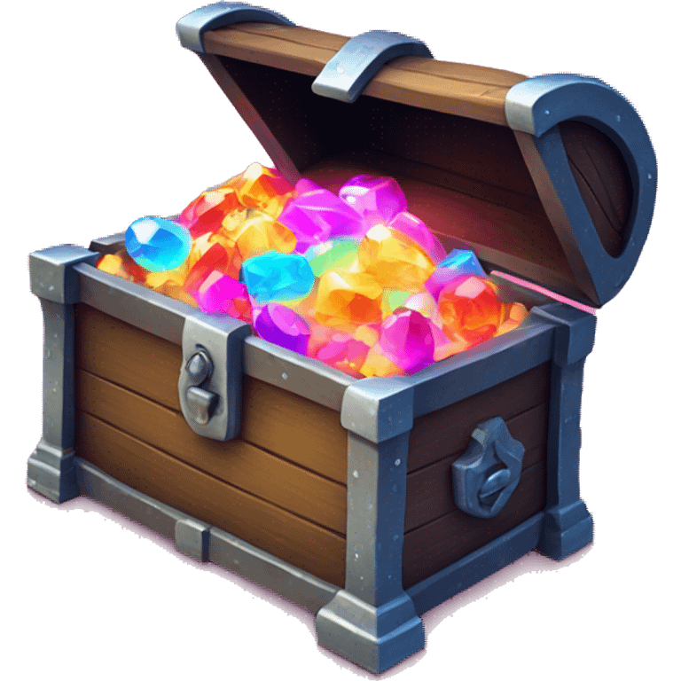 sparkling treasure chest filled with neon gems. emoji