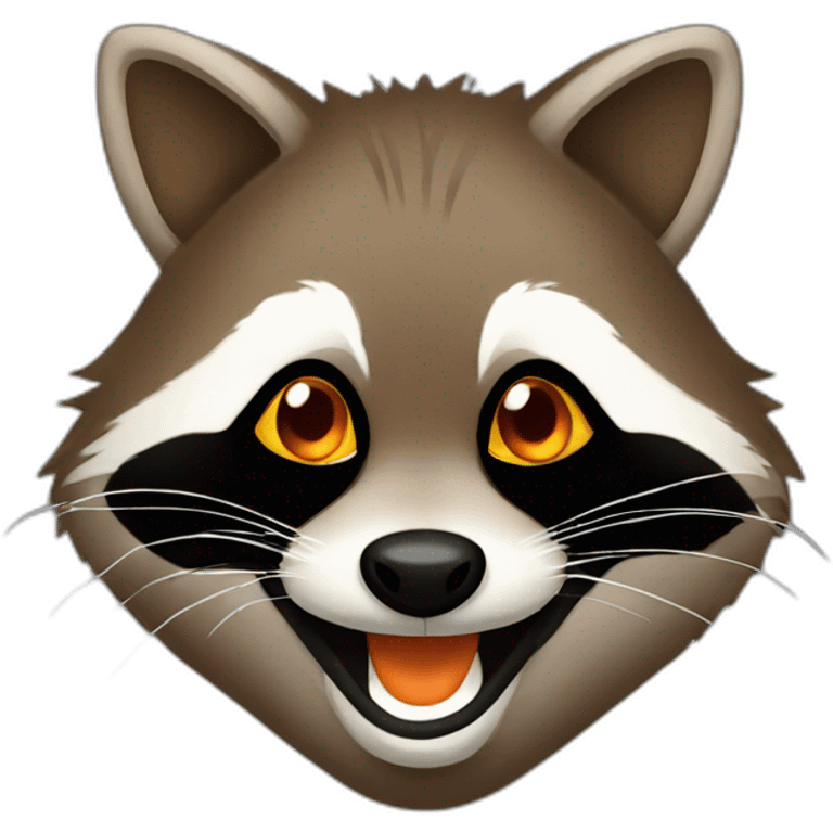 brown raccoon with orange eyes and a dark green hood that is laughing emoji