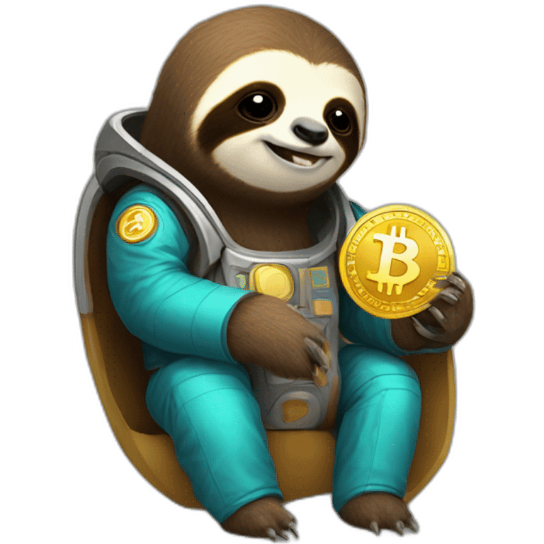 Happy space sloth with gold bitcoin emoji