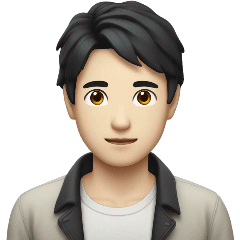 man from japan with white skin and black hair, wear casual shirt , closeout face emoji