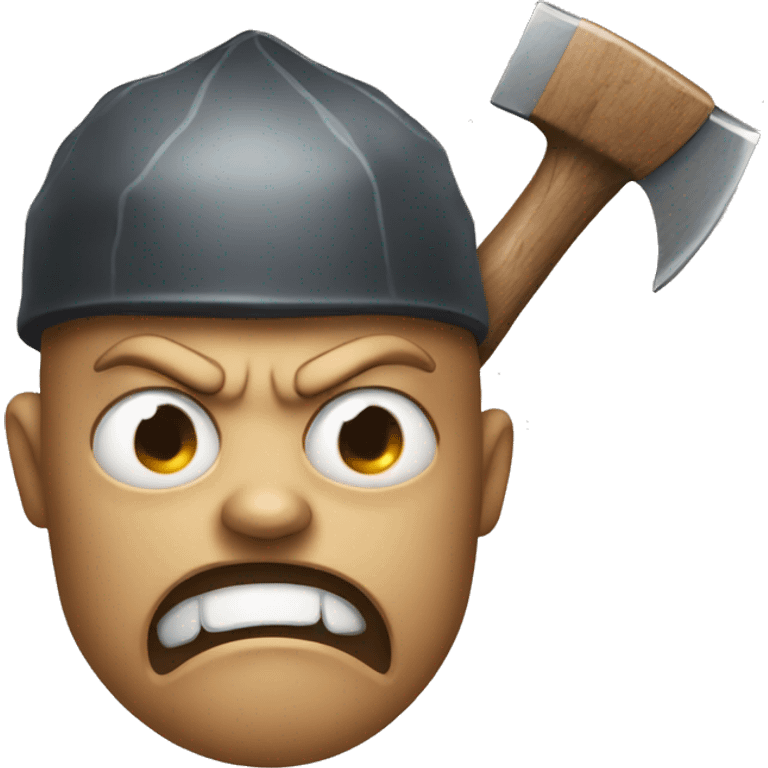 Angry emoji face with hatchet emoji