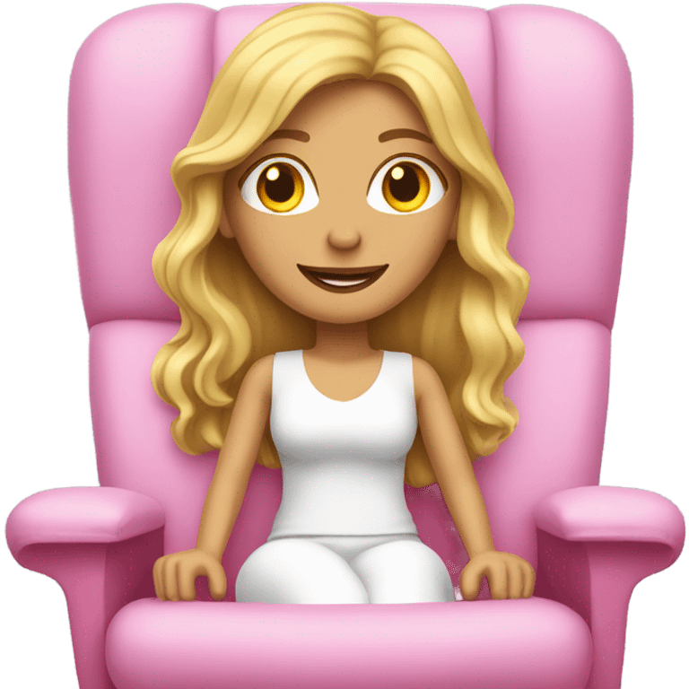 White woman, long hair, blonde hair, wavy hair, pink sun chair emoji