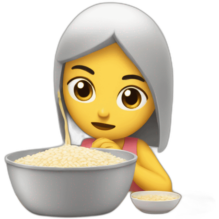 Chica morocha  Comiendo arroz blanco triste emoji