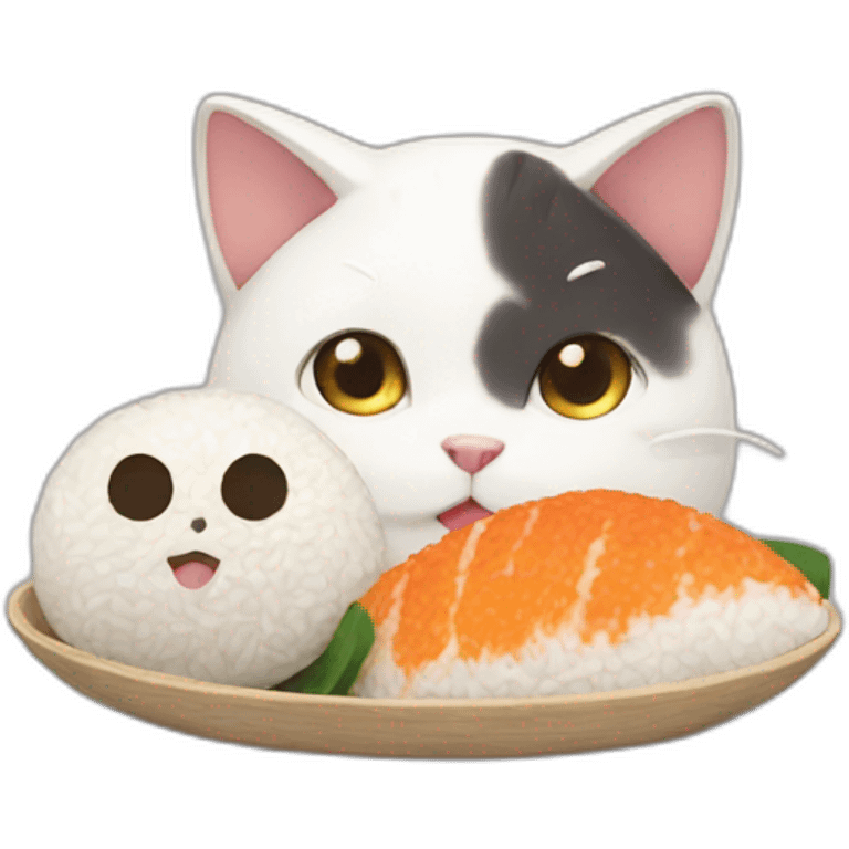 A cat watching eating an onigiri emoji