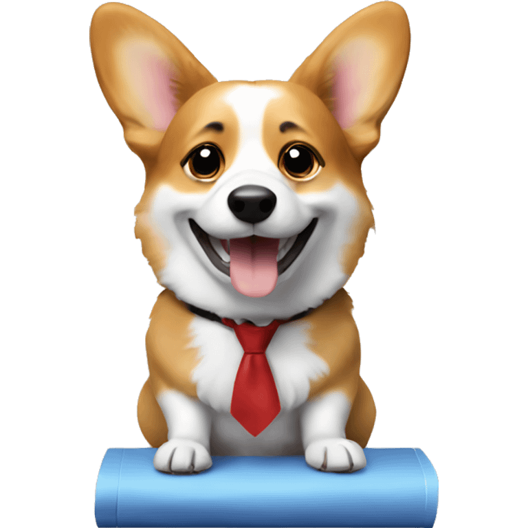 corgi solving a math exam paper happily emoji