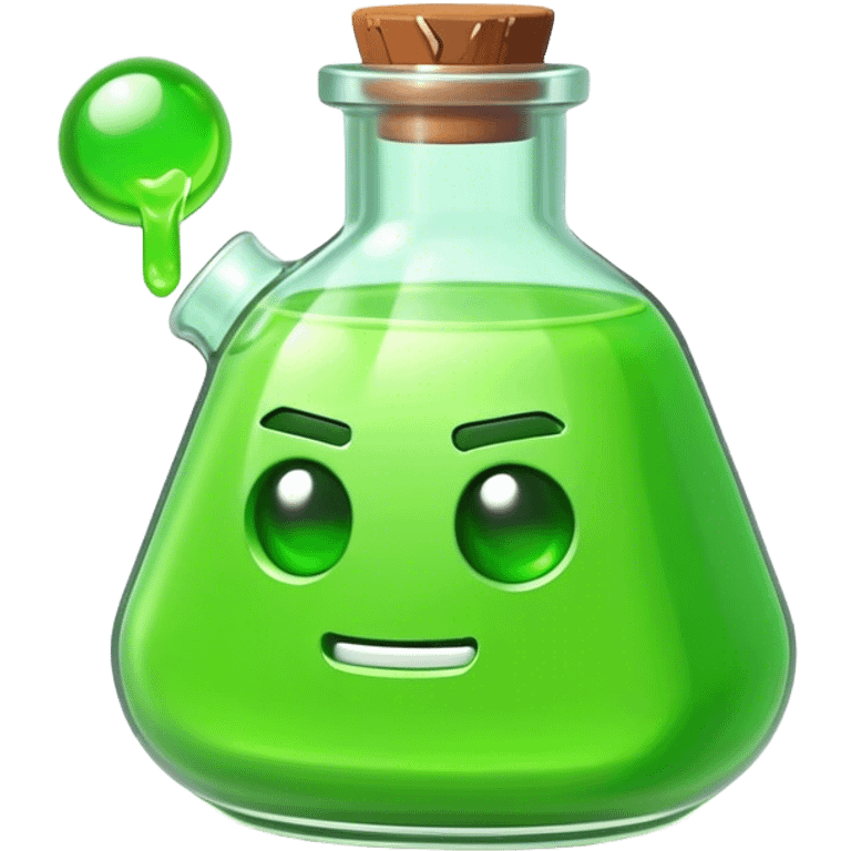 Clash of Clans aesthetic: Cinematic Playful Pixel 3D green health Potion Emoji, rendered in a 3D vector-style similar to standard emojis with minimal shading and bold, simplified shapes. A compact, distinct form with signature details, softly glowing with a pixelated adventure charm. Simplified yet unmistakably iconic, highly detailed and consistent, glowing with a soft radiance and high shine. Stylized with a touch of classic pixel-art charm and a soft glowing outline, capturing the essence of a beloved gaming relic with a friendly, playful manner! emoji