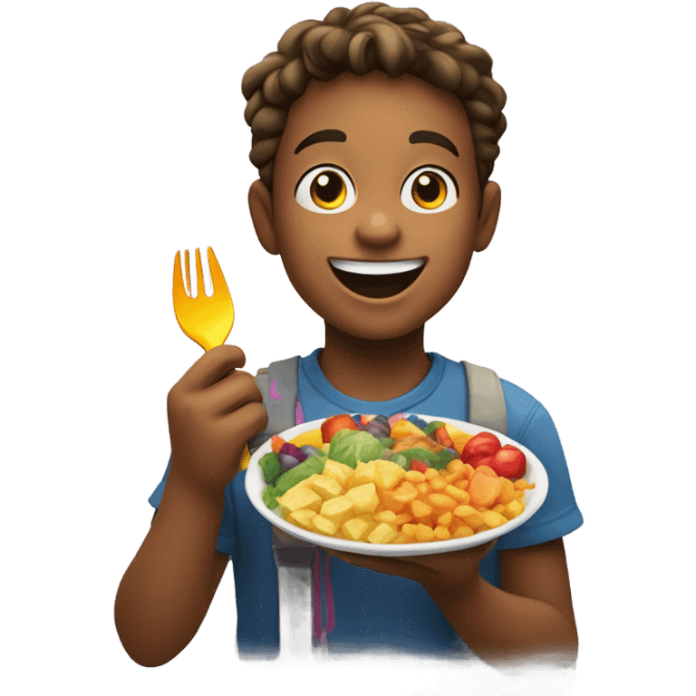 boy enjoying food with smile emoji