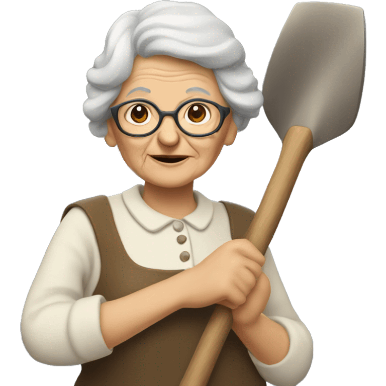 an old woman, looking like a lovely grandma, with a shovel in her hand emoji