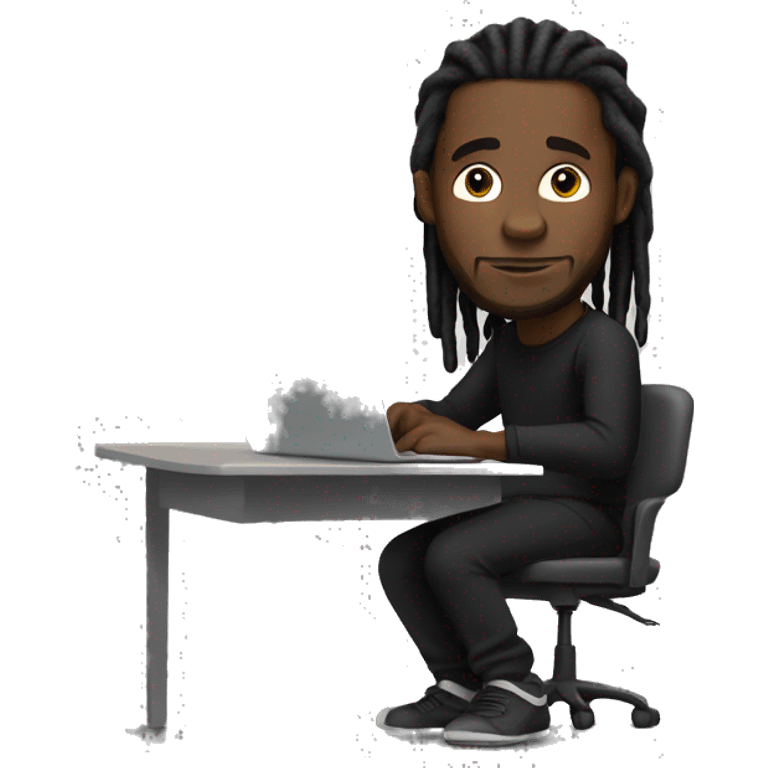 Black-guy-with-dreads-wearing-black-trackstuit-sitting-down-on-chair facing-foward-focused-on-laptop-computer- emoji