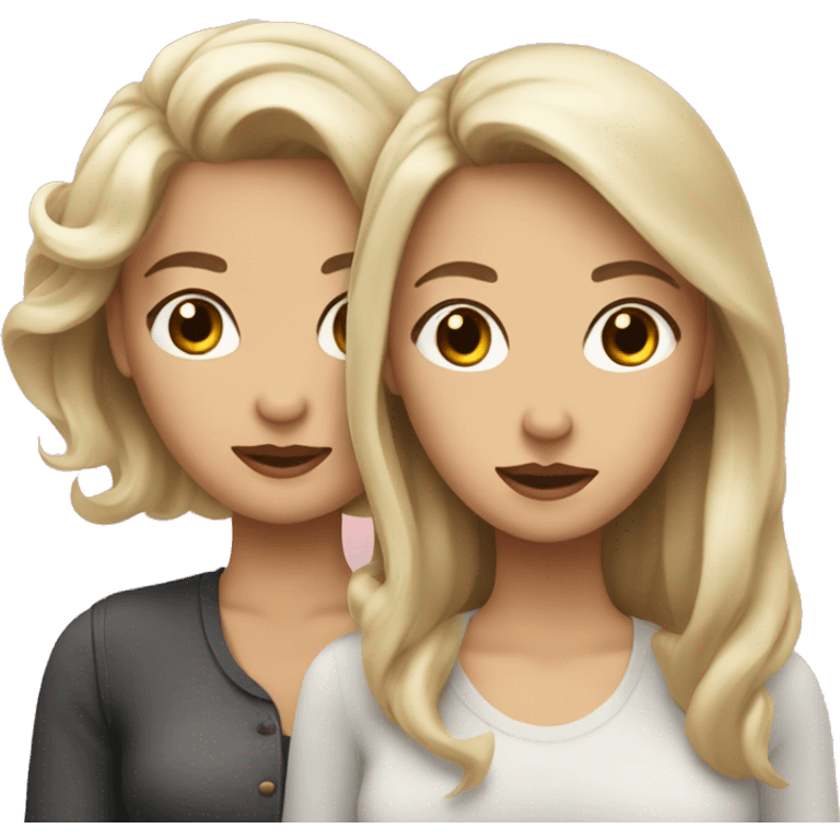 1 lady with ash blonde hair and 1 lady with brown hair madly in love emoji