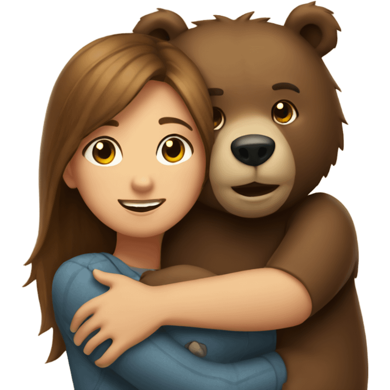 Bear hugging brown haired girl emoji