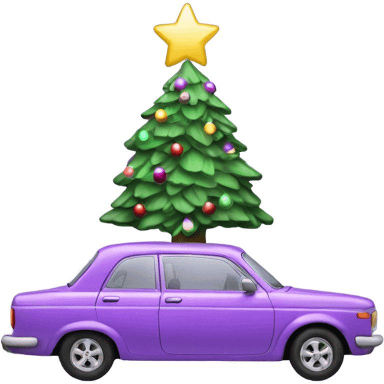 Christmas light purple car with Christmas tree emoji