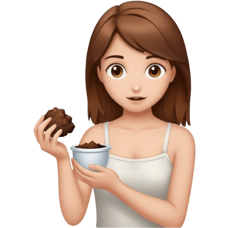 brown hair girl holding poo emoji