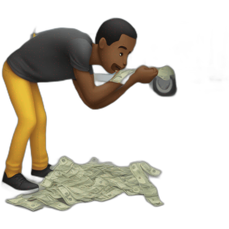 Negro knocking over money at a bus stop emoji