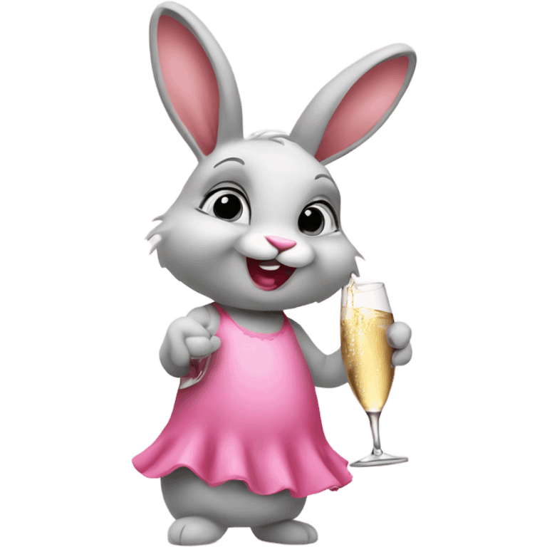 mischievous bunny wearing a pink dress drinking champagne  emoji