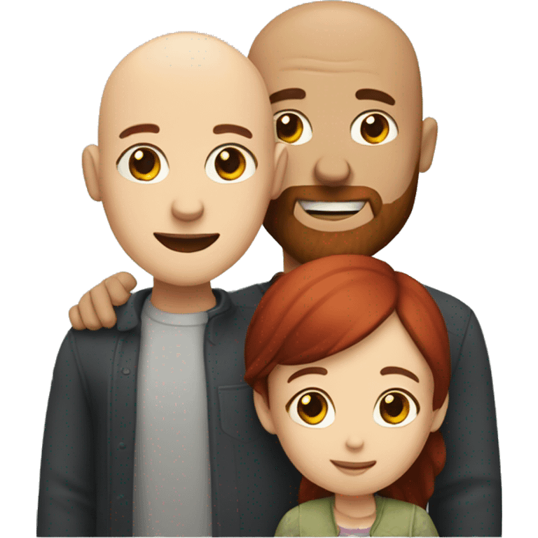 family a bald man with a red beard and a girl with dark hair hugging emoji