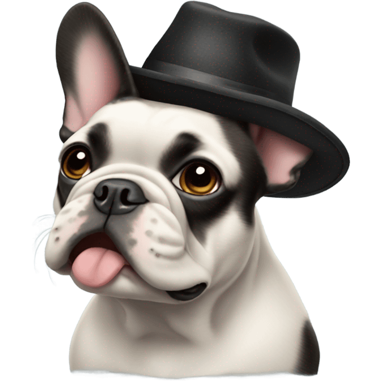 french bulldog black wearing a hat with one floppy ear emoji