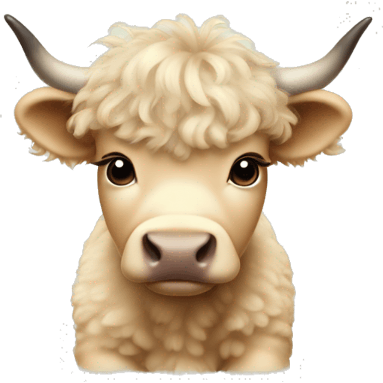 Beige fluffy baby scottish cow with a small bow on head emoji