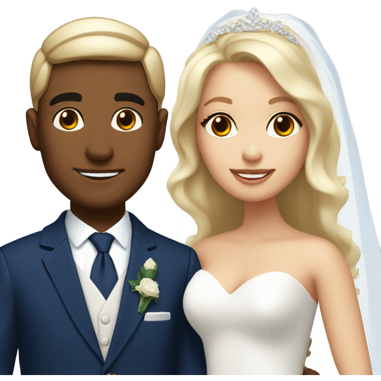 Puerto rican beard short hair with blue hat and navy blue suit getting Married with blond long hair girl with white  wedding dress  emoji