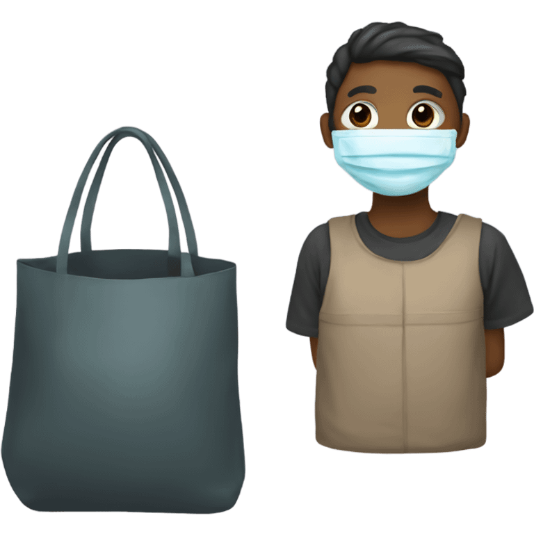 Person in mask and has a bag of koney on emoji