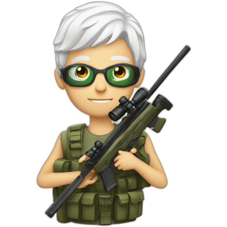 White hair boy with sniper emoji