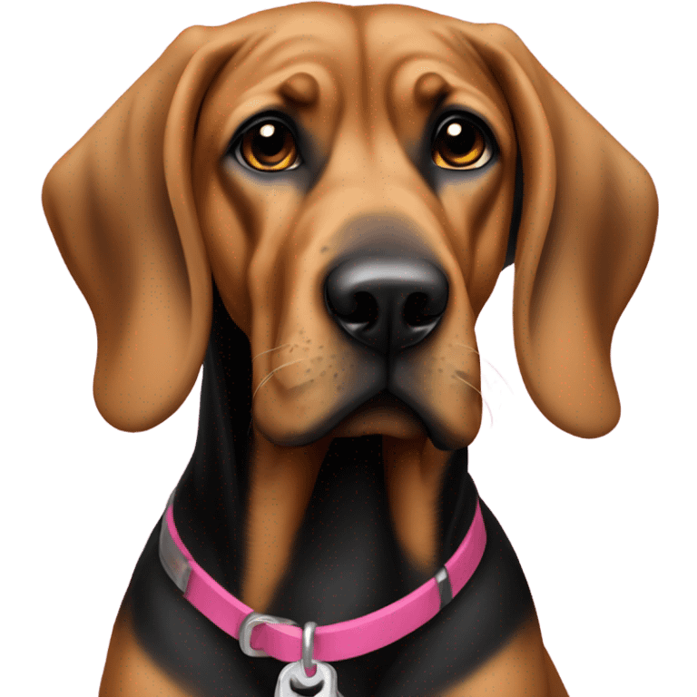 Female Black and tan bloodhound with pink collar emoji