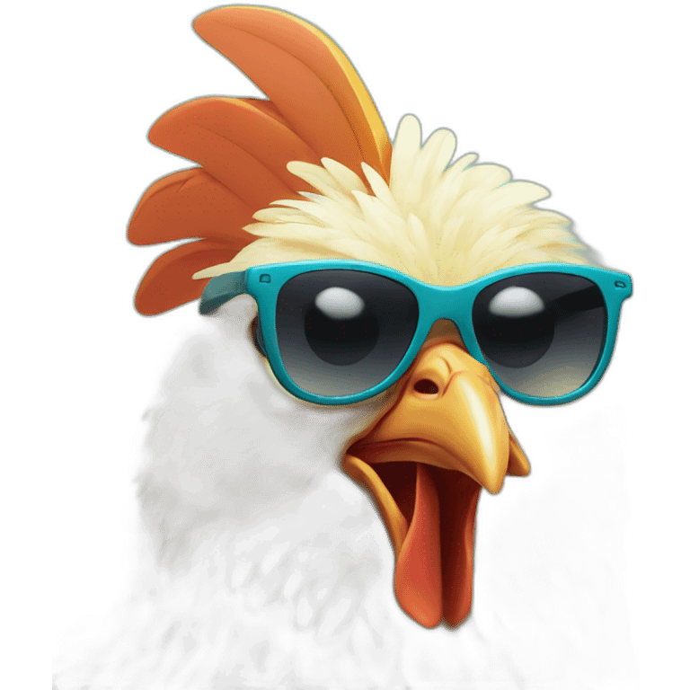 Chicken with short and sunglasses in a beach emoji