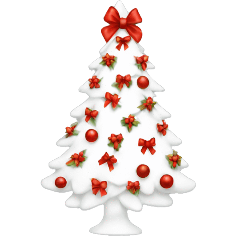 Aesthetic white Christmas tree with a red bow  emoji