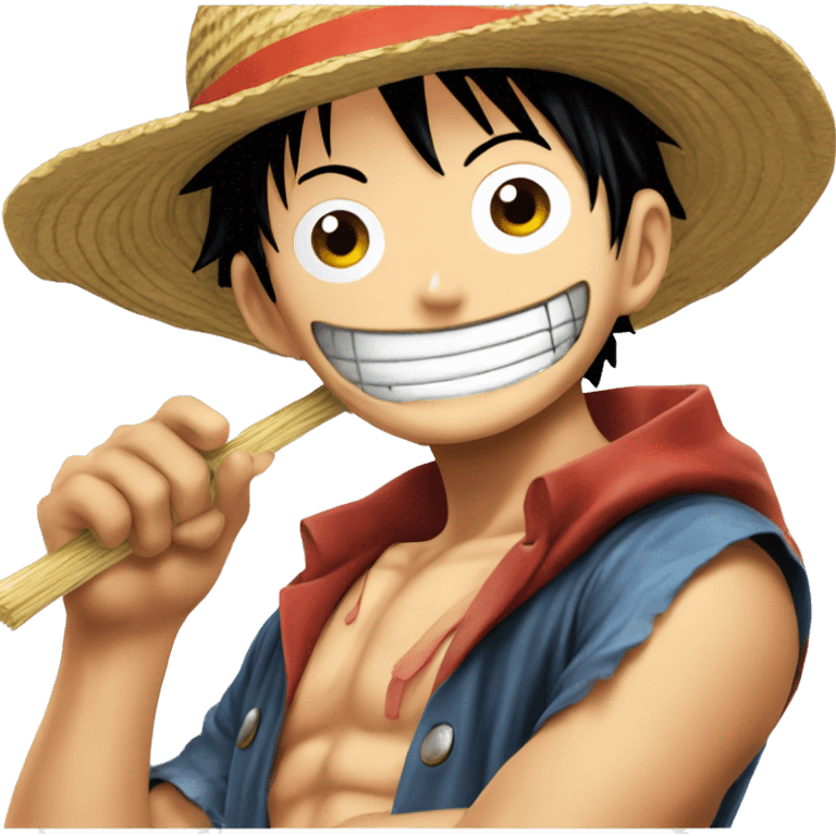 One piece anime luffy holding straw hat in his head  emoji