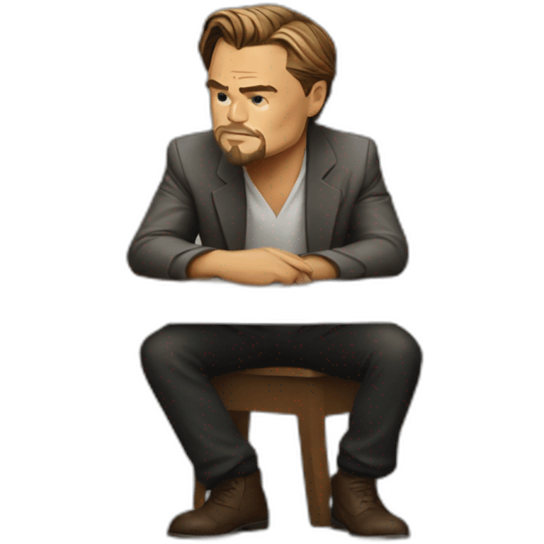 Leonardo DiCaprio sitting on the table and thing about the problem emoji