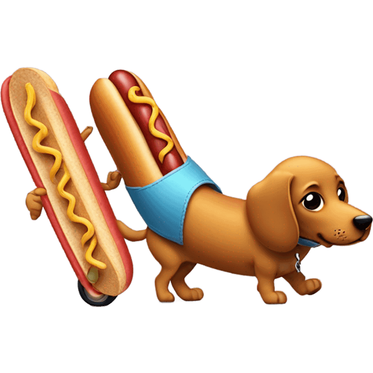 A hot dog on a skateboard walking a dog ￼ emoji