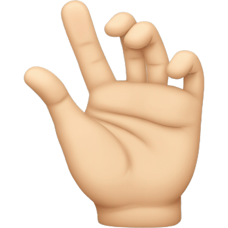 Hand with outstretched thumb, index finger and middle finger, ring finger and little finger are folded in emoji