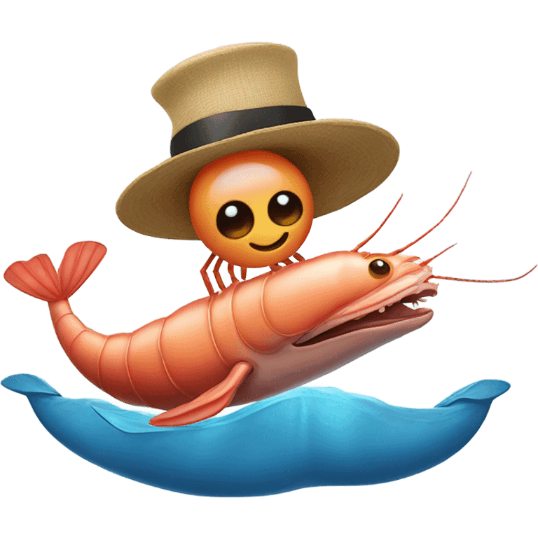 Shrimp wearing a hat riding a whale emoji