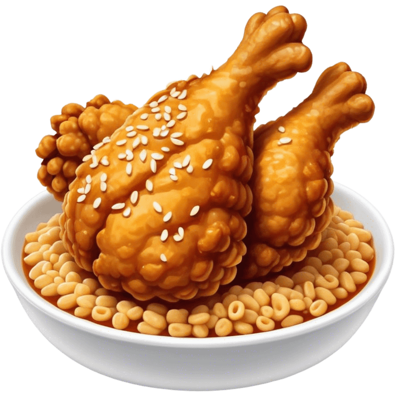 Cinematic Realistic Korean Fried Chicken Dish Emoji, depicted as crispy, golden-fried chicken glazed in a tangy sauce rendered with detailed textures and vibrant, dynamic lighting. emoji