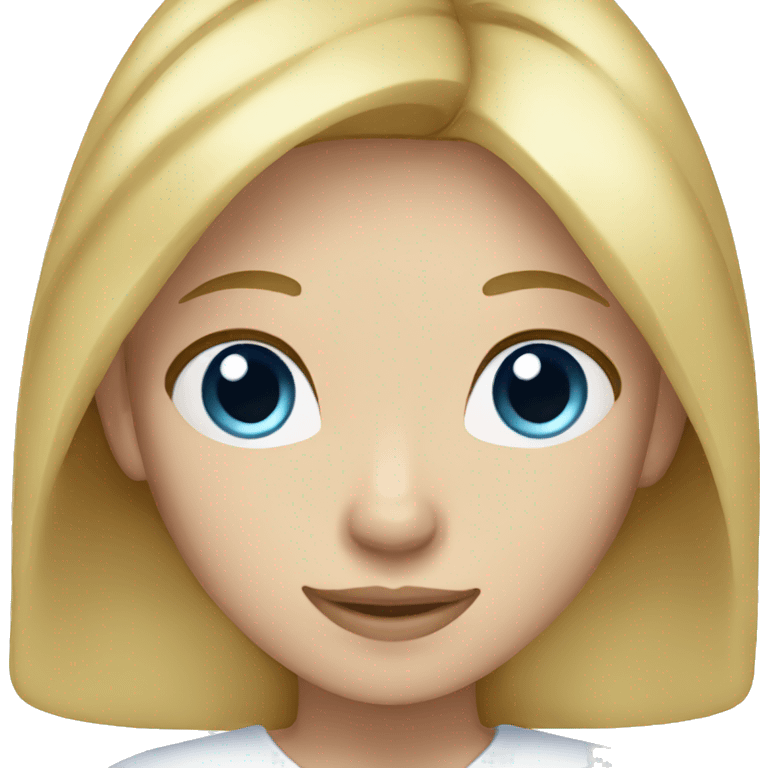 A blonde hair girl with a white shirt and blue eyes emoji