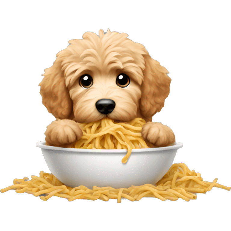 golden doodle puppy eating pasta emoji