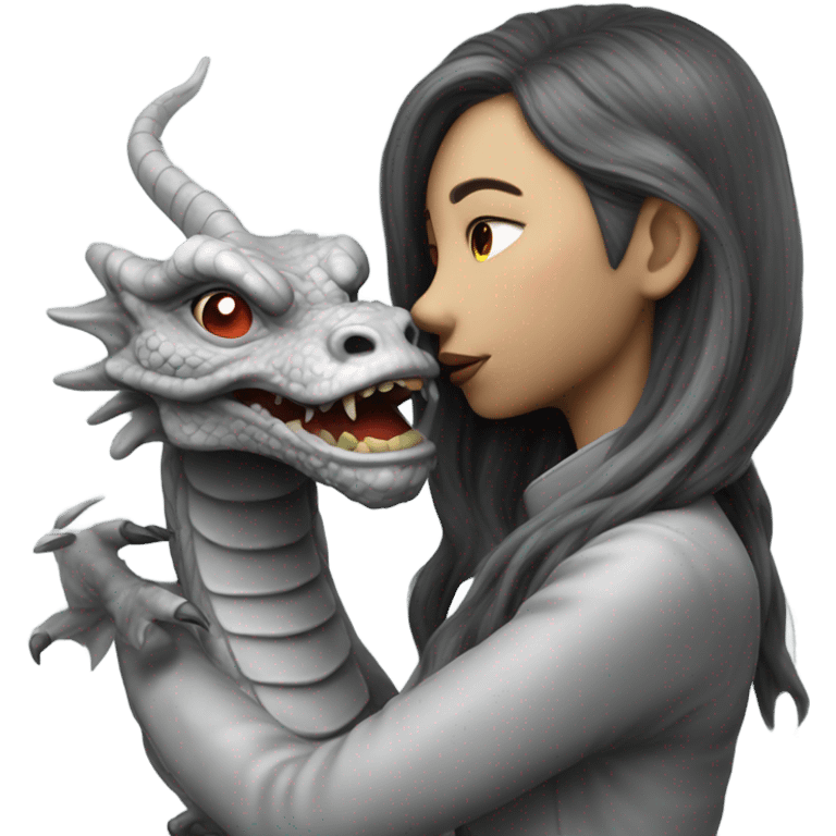 Photo realistic, alien female gray, kissing and embracing china dragon emoji