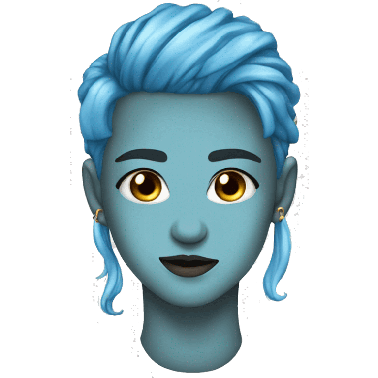 nose septum piercing, blue hair, liberal emoji