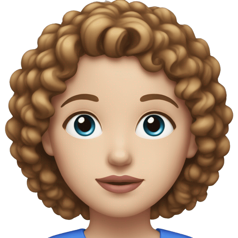 White woman, pink-nude lips, blue eyes, brown curly hair to sholders emoji