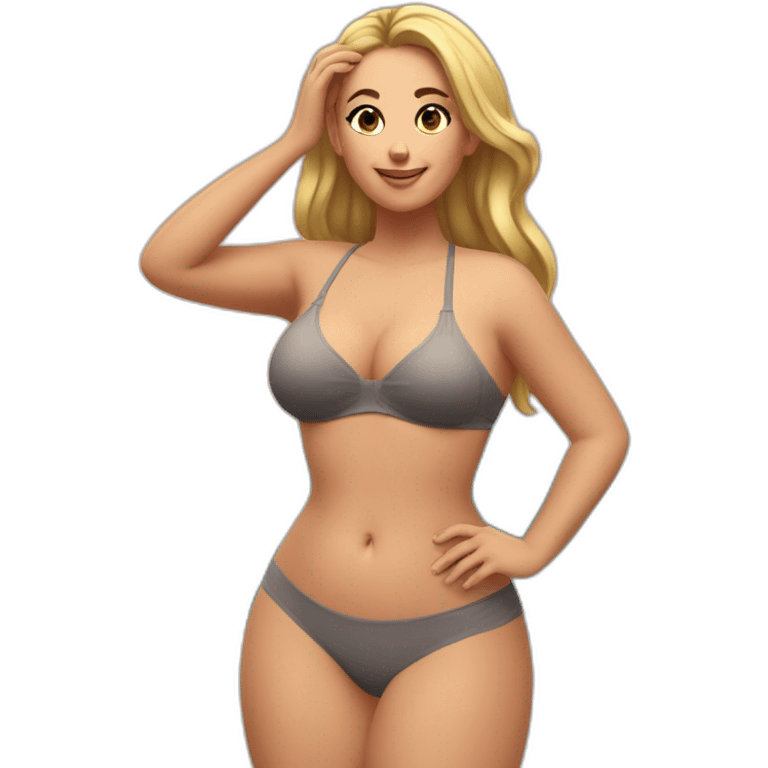 Slim-thicc Caucasian woman bra hands-in-hair pose (beach body) full body emoji