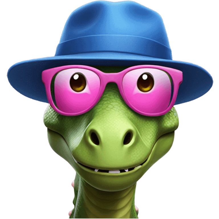 Dinosaur with blue hat and pink glasses emoji