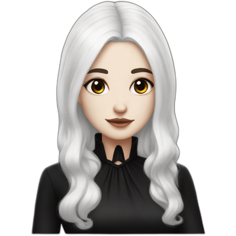 white hair girl with black gothic dress brown eyes with freckles emoji